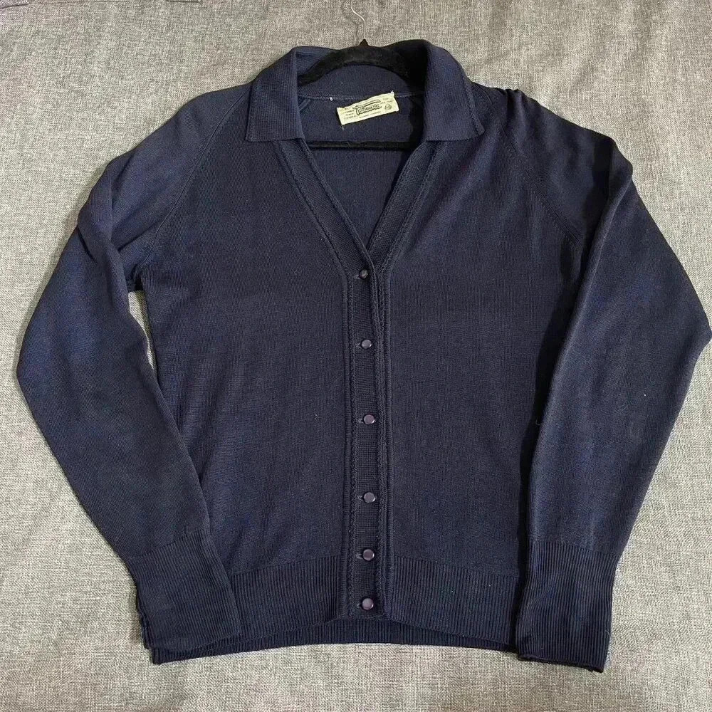 Tekou women’s Sweater Size S Blue Pure Wool Knitted Long Sleeve‎ Button-Down